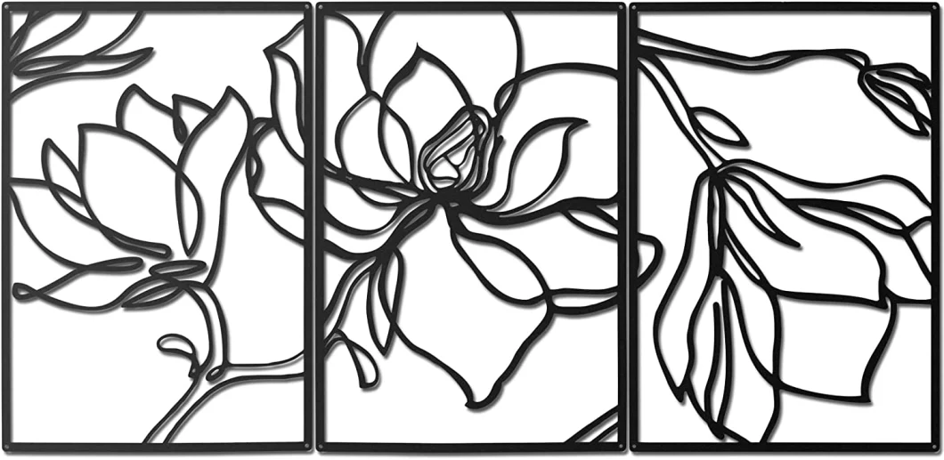 3 Panels Metal Flowers Wall Decor Modern Abstract Nature Floral Line Wall Sculpture Minimalist Decor Metal Home Hanging Wall Art for Home Decoration