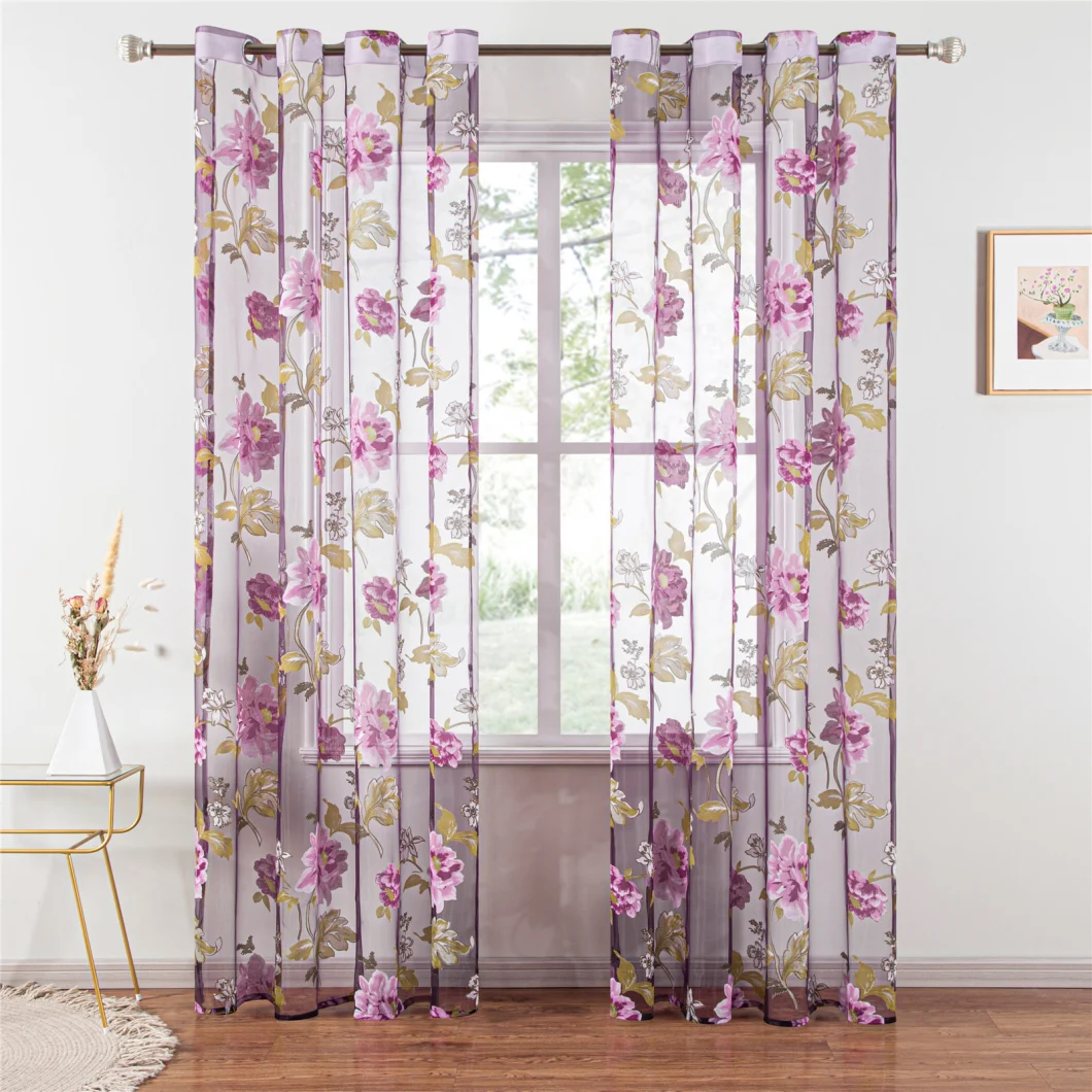 2023hot Selling Modern Floral Butterfly Print Living Room Bedroom Sheer Curtain